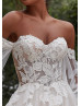 Beaded Ivory Lace Sequined Tulle Wedding Dress With Detachable Sleeves